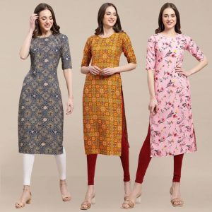 Pack of 3 Women Printed Crepe A-line Kurta