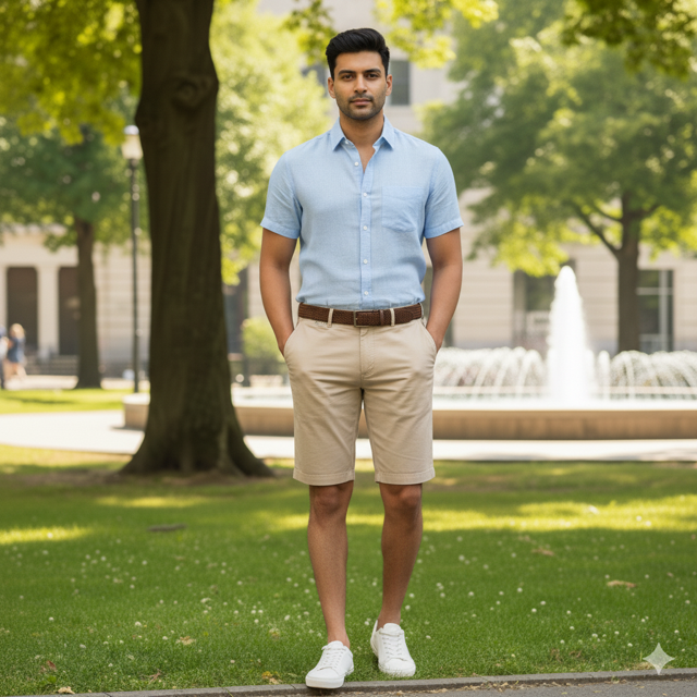 Beige Chambray Shorts - Image 3