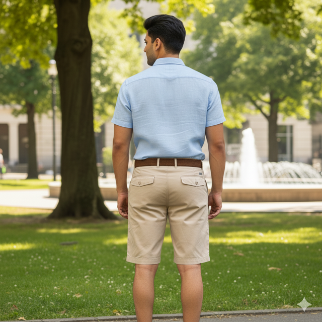 Beige Chambray Shorts - Image 2