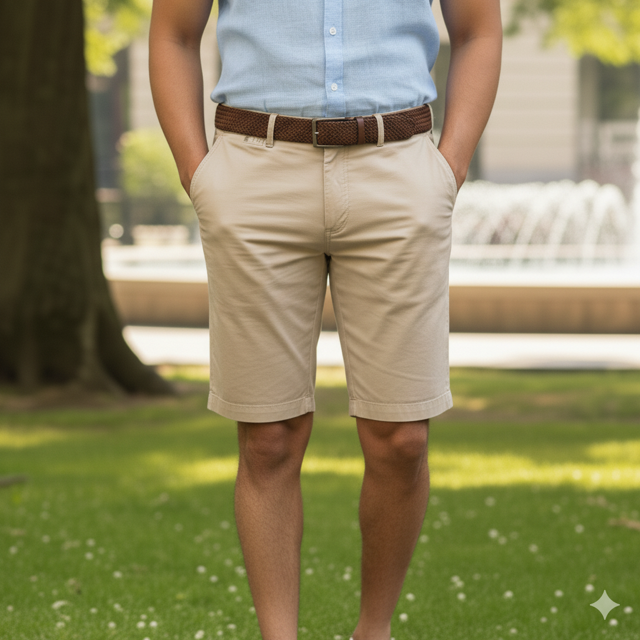 Beige Chambray Shorts