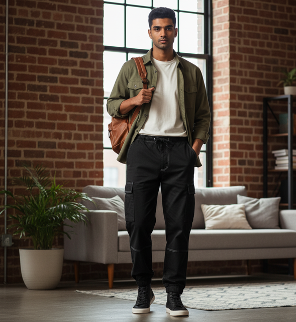 Black Cargo Utility Pants
