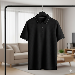 Black Micro Print Polo