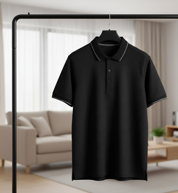 Black Micro Print Polo