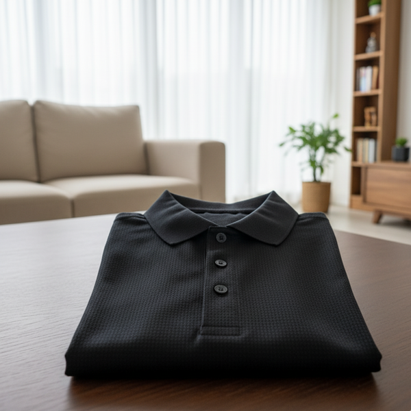 Black Micro Print Polo - Image 2