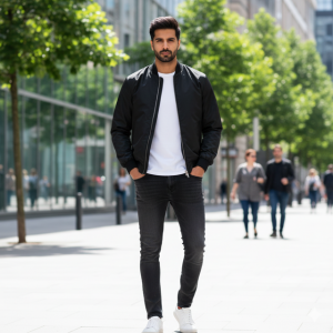 Black Nylon Bomber Jacket