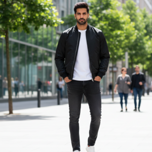 Black Nylon Bomber Jacket