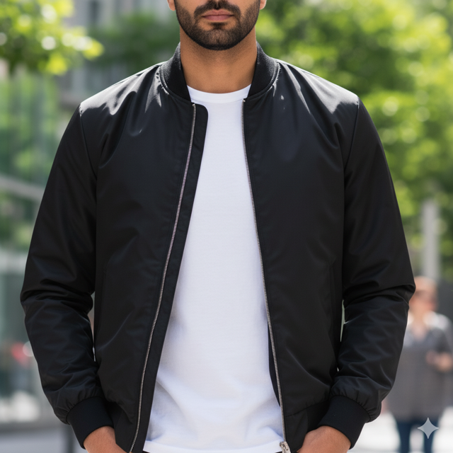 Black Nylon Bomber Jacket - Image 2