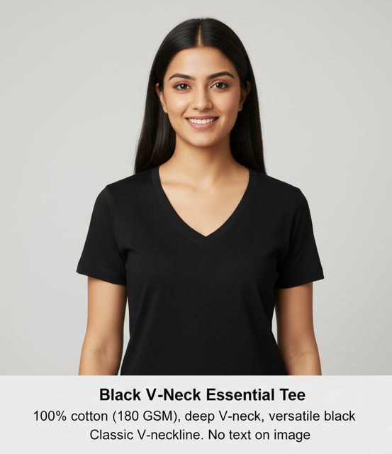 Black V-Neck Essential Tee - Image 3