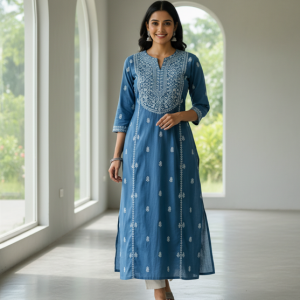 Blue Embroidered Kurti