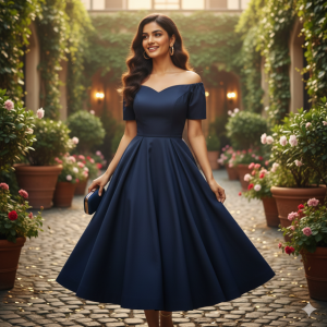 Blue Fit & Flare Dress