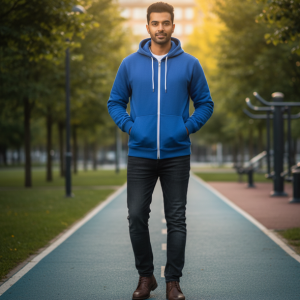 Blue Zip Athletic Hoodie