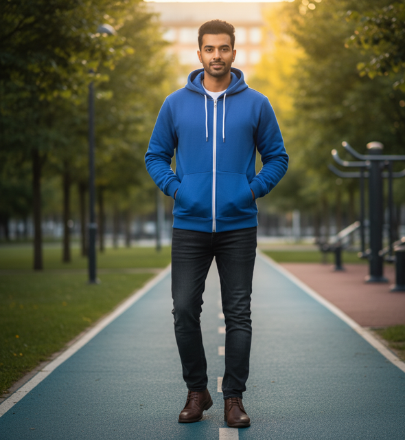 Blue Zip Athletic Hoodie