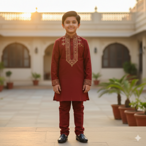 Burgundy Bandhgala Kurta Set