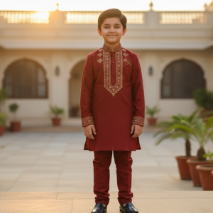 Burgundy Bandhgala Kurta Set