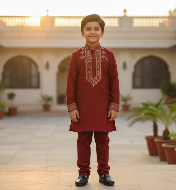 Burgundy Bandhgala Kurta Set