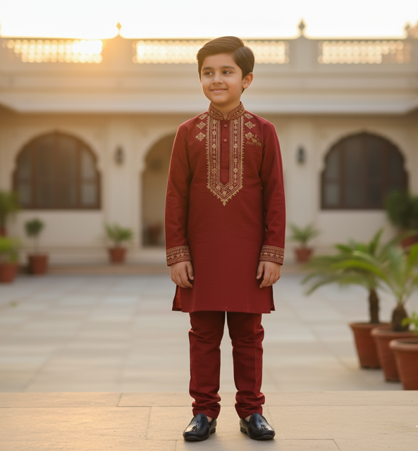 Burgundy Bandhgala Kurta Set - Image 2