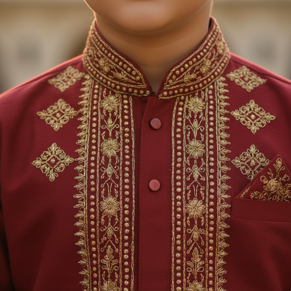 Burgundy Bandhgala Kurta Set - Image 3