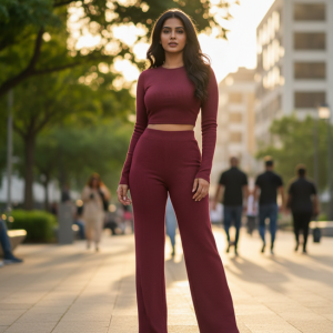 Burgundy Ribbed Co-ord Set