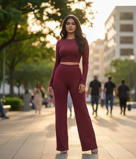 Burgundy Ribbed Co-ord Set