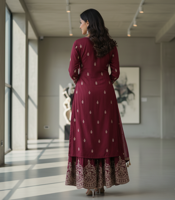 Burgundy Sharara Suit - Image 2