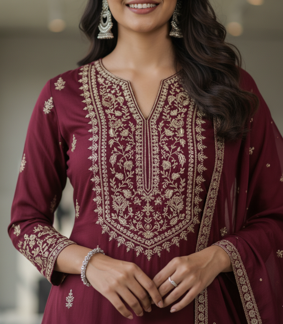 Burgundy Sharara Suit - Image 3