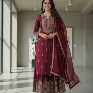 Burgundy Sharara Suit