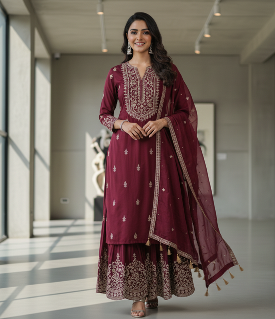 Burgundy Sharara Suit