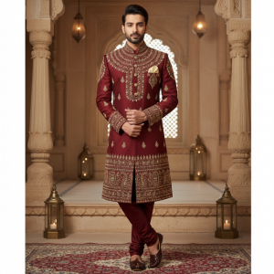 Burgundy Sherwani Style