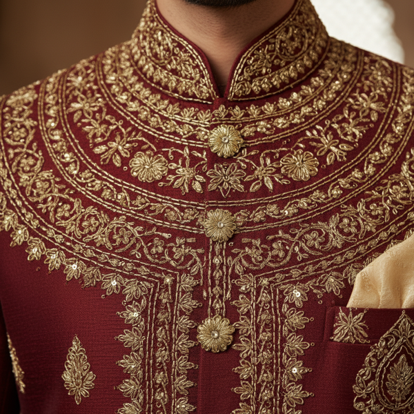 Burgundy Sherwani Style - Image 3