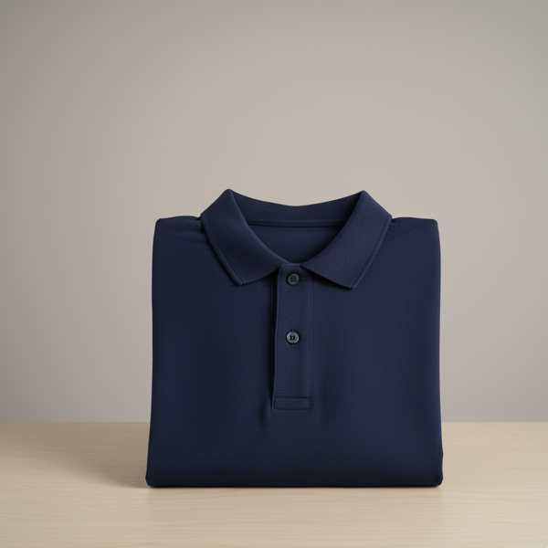 Classic Navy Blue Pique Polo - Image 2