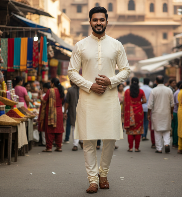 Cream Cotton Kurta Pajama