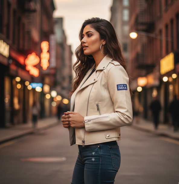 Cream Faux Leather Jacket - Image 2