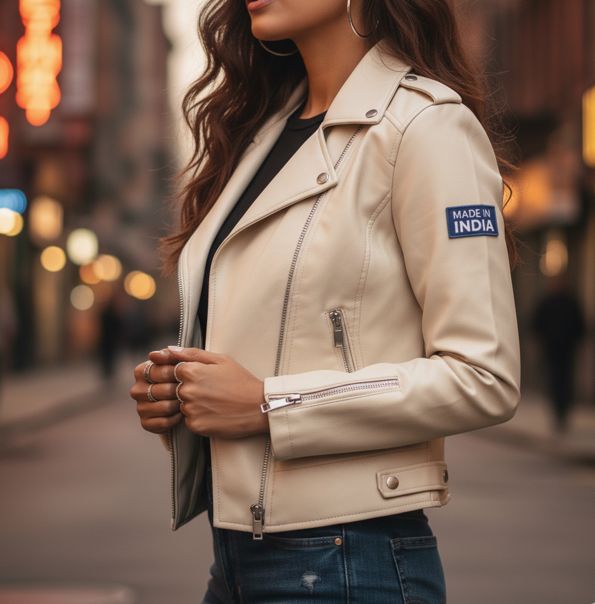 Cream Faux Leather Jacket - Image 3