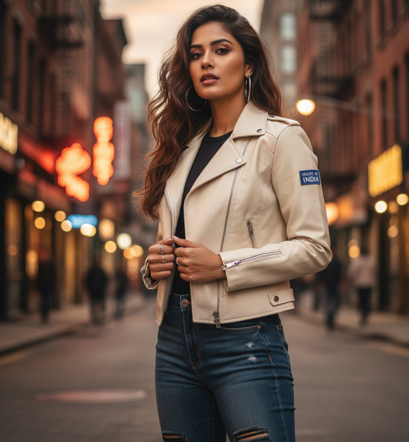 Cream Faux Leather Jacket