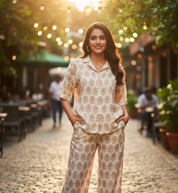 Cream Linen Co-ord Outfit