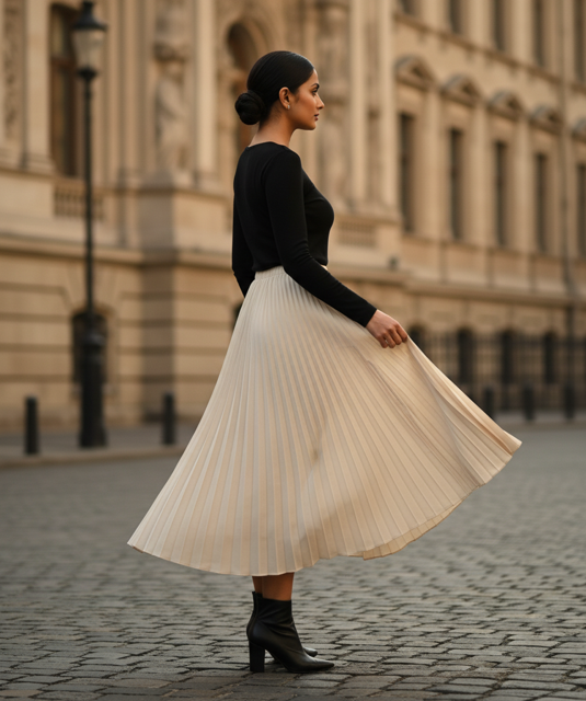 Cream Pleated Skirt - Image 2