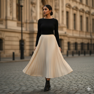 Cream Pleated Skirt