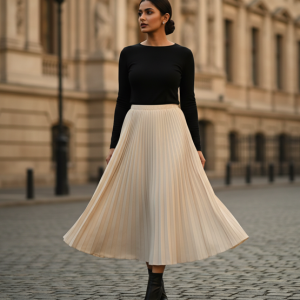 Cream Pleated Skirt