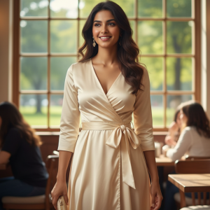 Cream Satin Wrap Dress