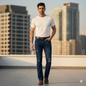 Deep Blue Distressed Jeans