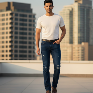 Deep Blue Distressed Jeans