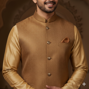 Gold Silk Nehru Jacket Set