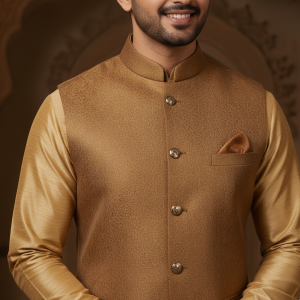 Gold Silk Nehru Jacket Set