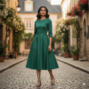 Green A-Line Cotton Dress