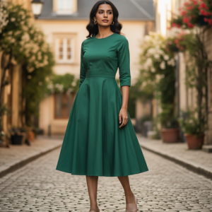 Green A-Line Cotton Dress