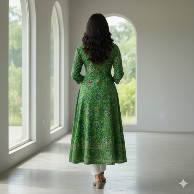 Green A-Line Kurti - Image 2