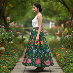 Green Floral Printed Skirt
