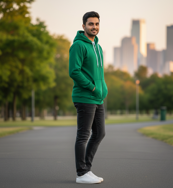 Green Full Zip Fleece Hoodie - Image 2