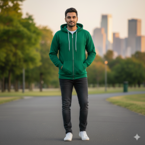 Green Full Zip Fleece Hoodie