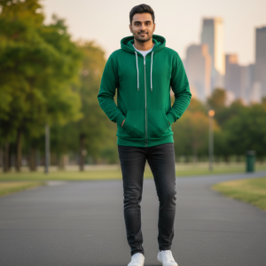 Green Full Zip Fleece Hoodie